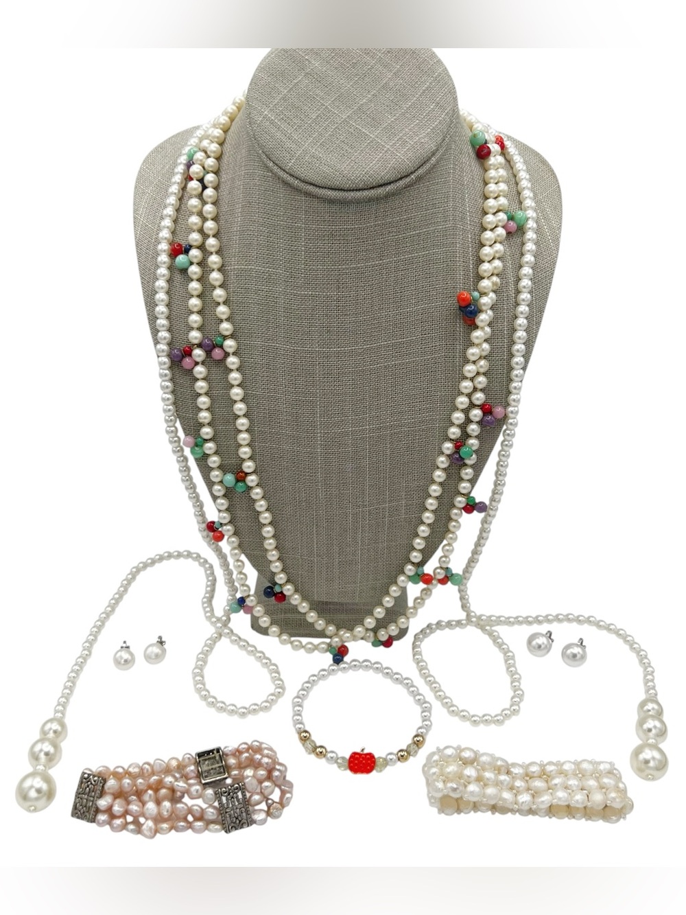 Lot of 7 Faux & Genuine Pearl Necklaces, Bracelets & Earrings